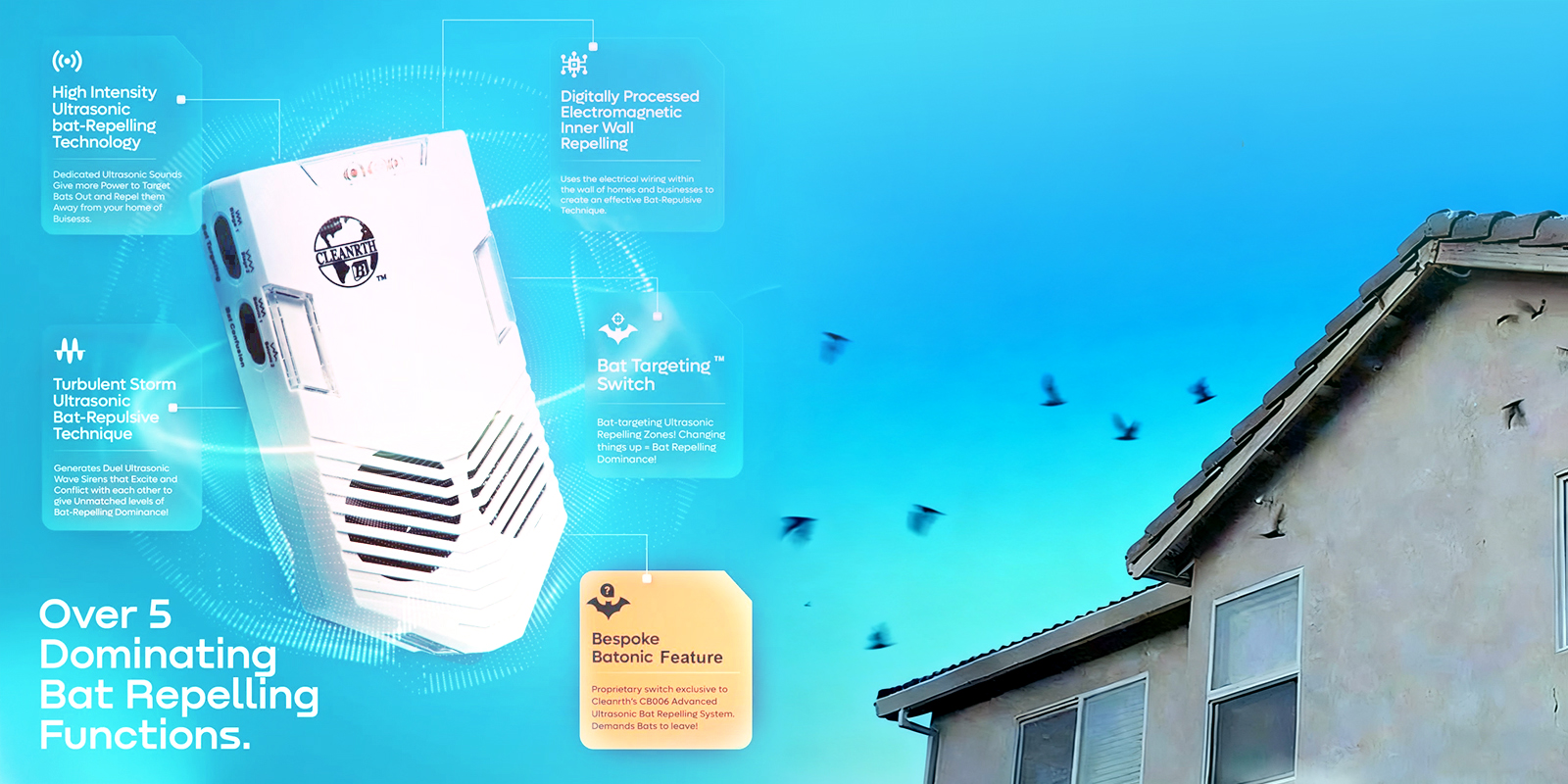 Cleanrth CB006 Advanced Ultrasonic Bat Repeller